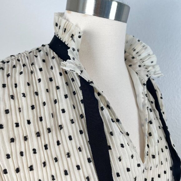 Max Studio Womens Small Pleated Swiss Dot Tie Neck Blouse Long Sleeve Shirt Top - Picture 12 of 14